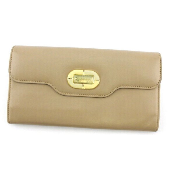 BVLGARI wallet Isabella Rossellini beige leather Auth C3947